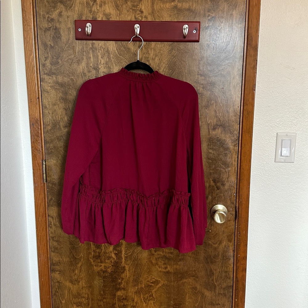 LOFT Deep Red Ruffle Blouse - Picture 3 of 3